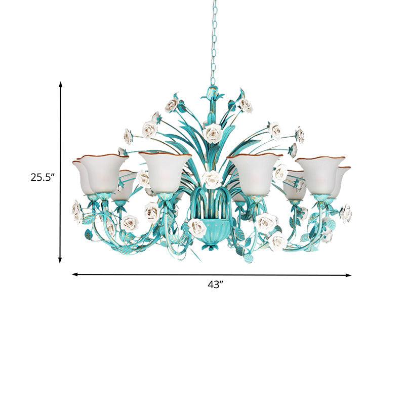 Pastoral Flared Chandelier Pendant Light 3/5/7 Heads Blue - Rebooters