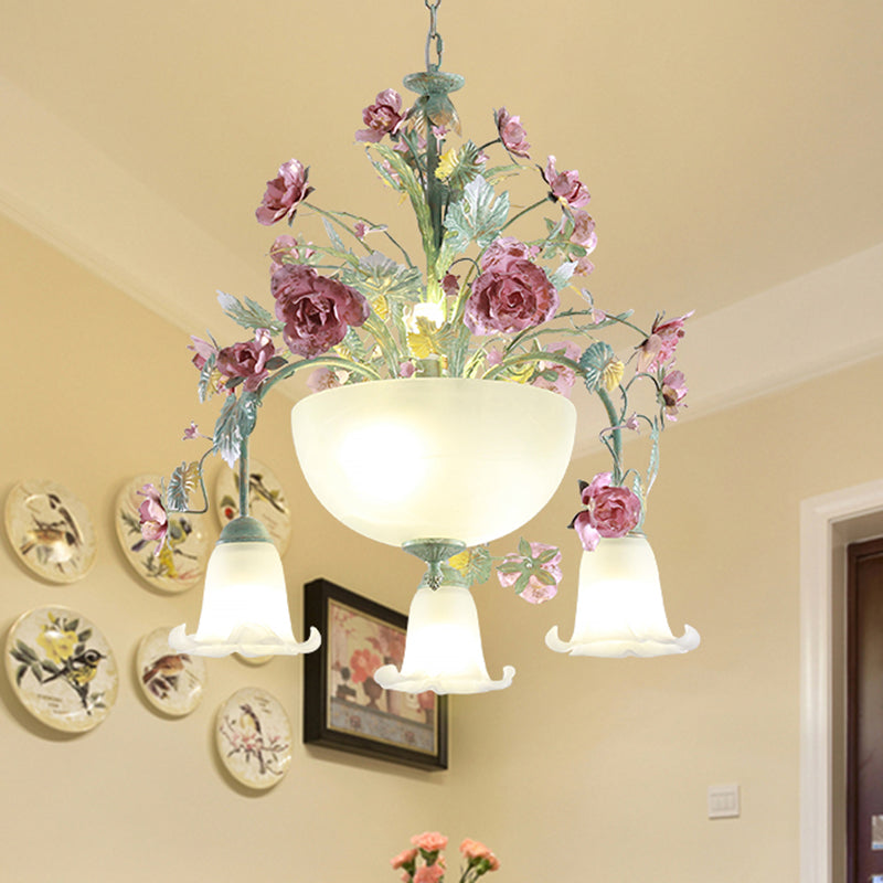 Metal Bowl Chandelier Light Romantic Pastoral 5 Bulbs Green - Rebooters