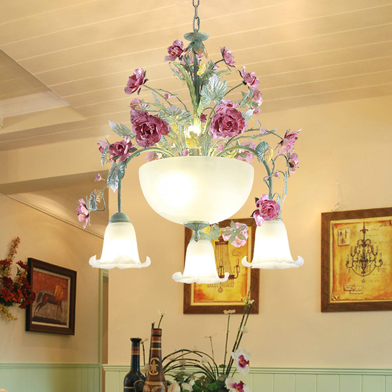 Metal Bowl Chandelier Light Romantic Pastoral 5 Bulbs Green - Rebooters