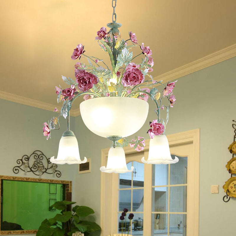 Metal Bowl Chandelier Light Romantic Pastoral 5 Bulbs Green - Rebooters