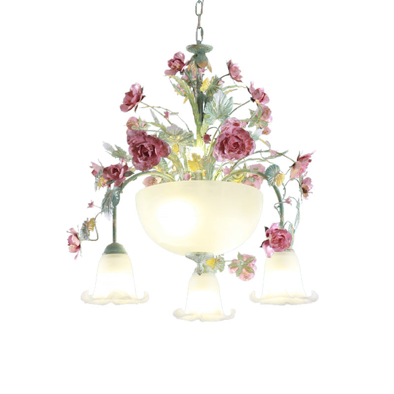 Metal Bowl Chandelier Light Romantic Pastoral 5 Bulbs Green - Rebooters