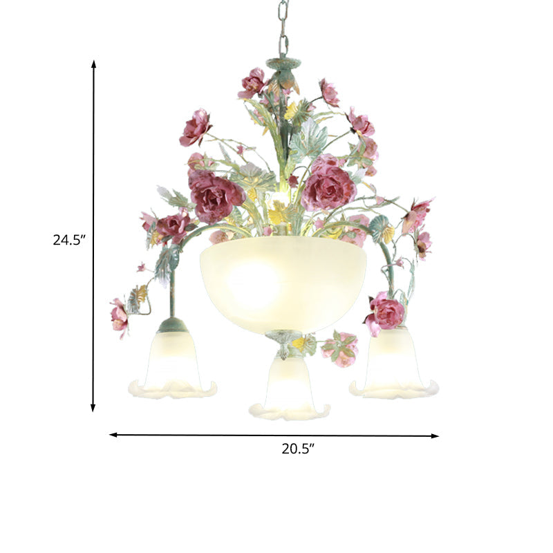 Metal Bowl Chandelier Light Romantic Pastoral 5 Bulbs Green - Rebooters