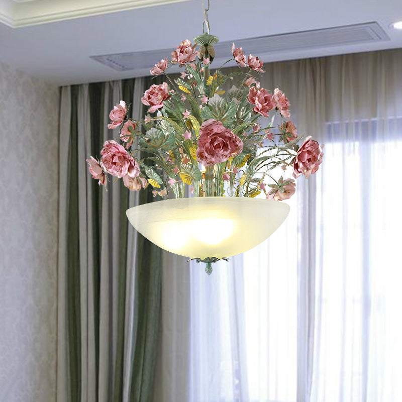Metal Bowl Chandelier Light Romantic Pastoral 5 Bulbs Green - Rebooters