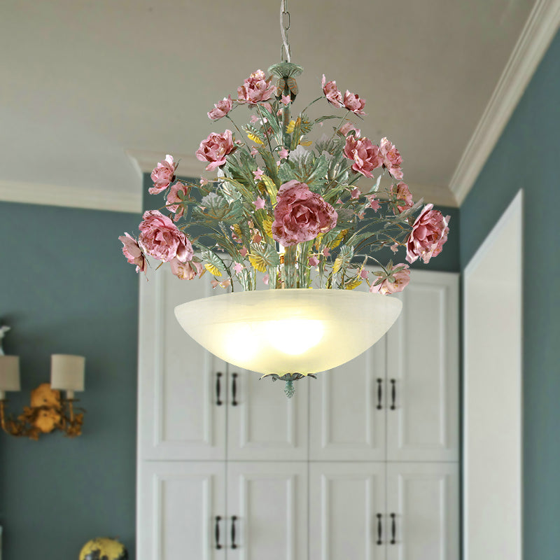 Metal Bowl Chandelier Light Romantic Pastoral 5 Bulbs Green - Rebooters