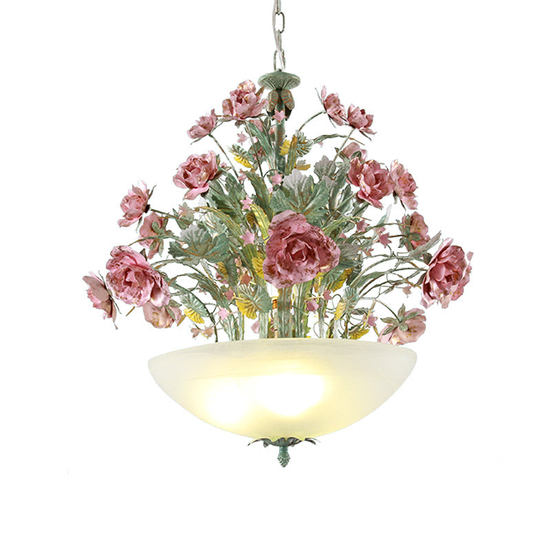 Metal Bowl Chandelier Light Romantic Pastoral 5 Bulbs Green - Rebooters