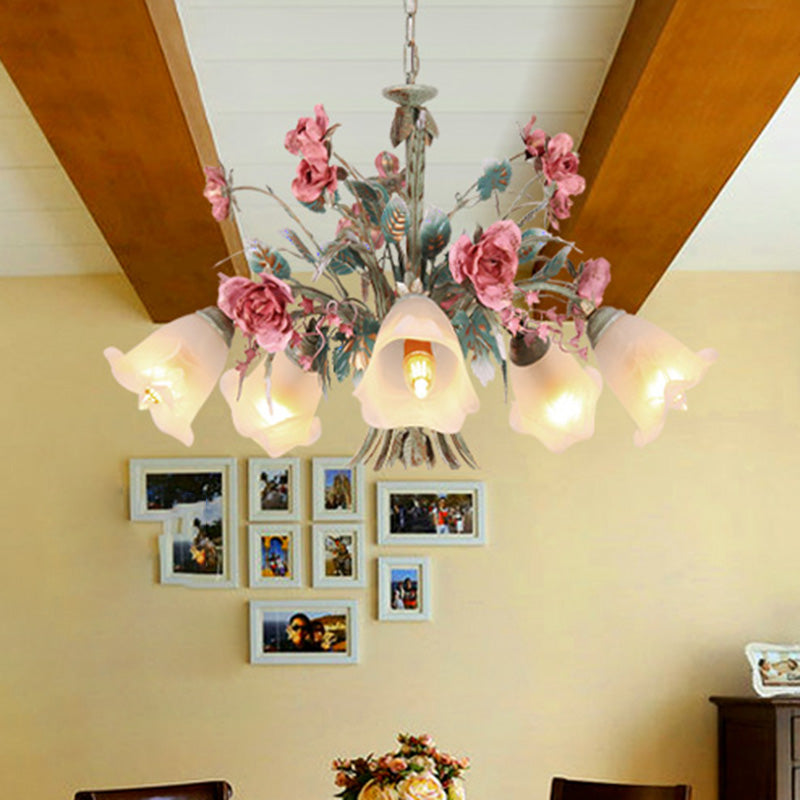 Metal Green Chandelier Light Fixture Flared 5/8 Bulbs - Rebooters
