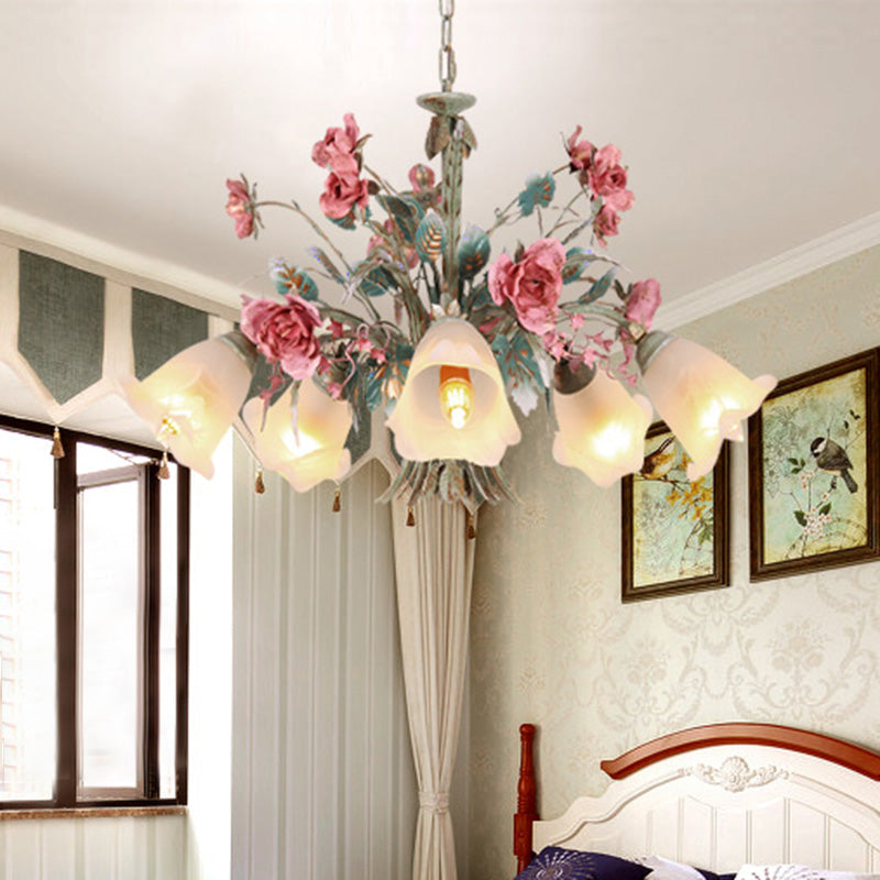 Metal Green Chandelier Light Fixture Flared 5/8 Bulbs - Rebooters