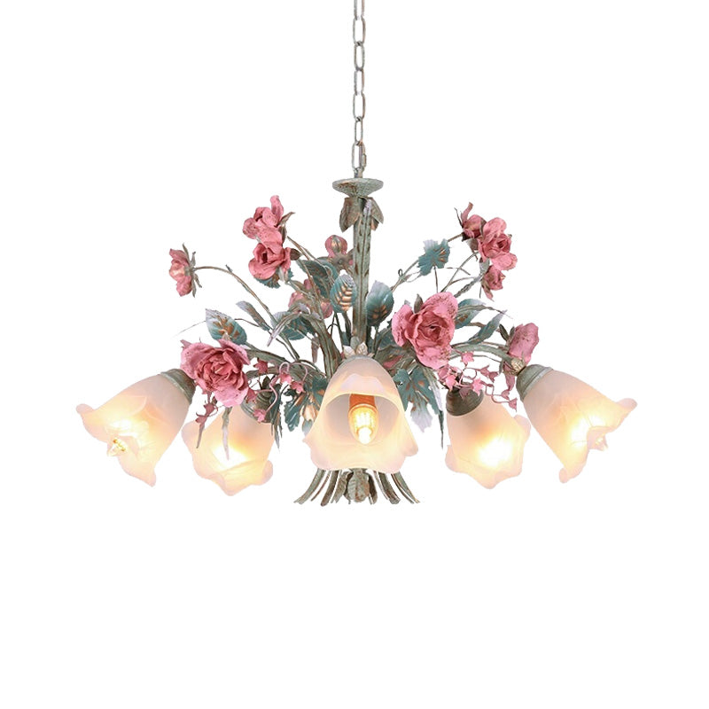 Metal Green Chandelier Light Fixture Flared 5/8 Bulbs - Rebooters