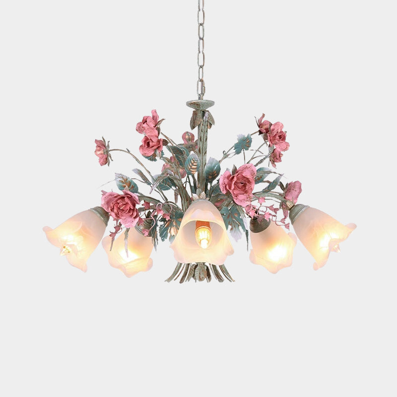 Metal Green Chandelier Light Fixture Flared 5/8 Bulbs - Rebooters