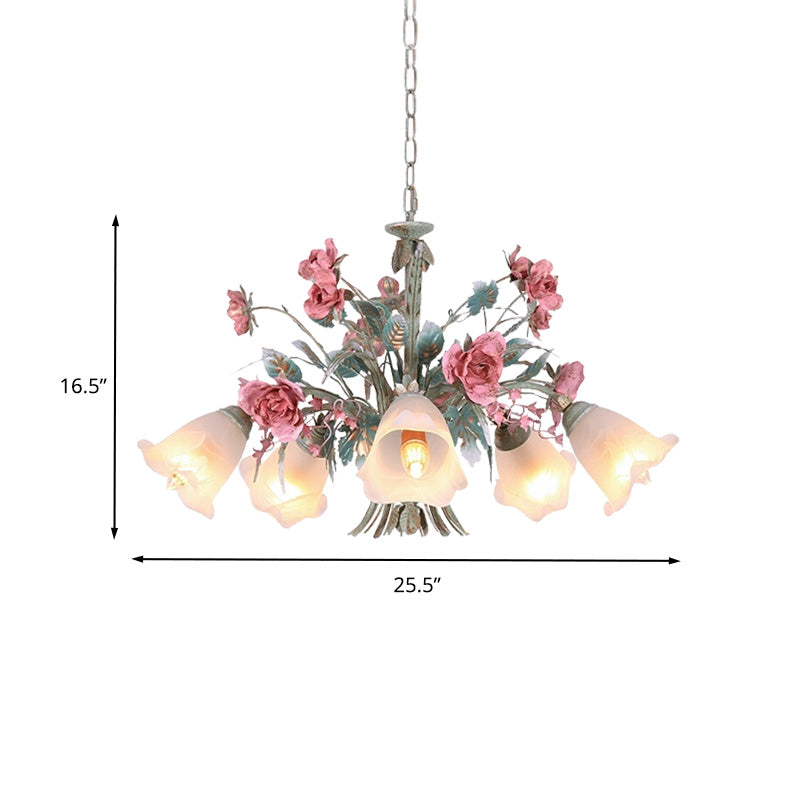 Metal Green Chandelier Light Fixture Flared 5/8 Bulbs - Rebooters