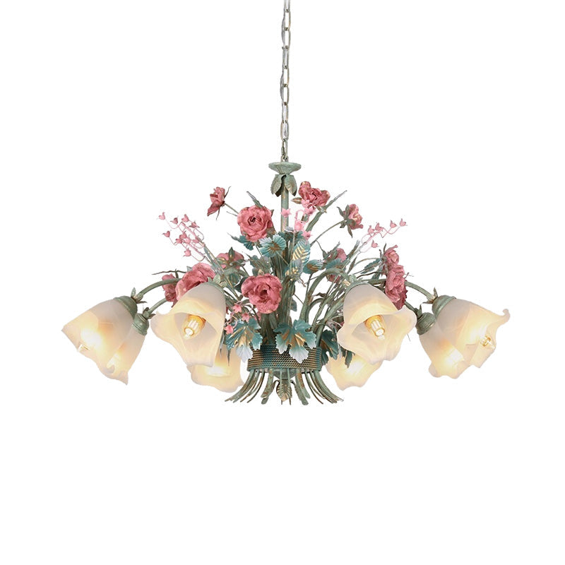 Metal Green Chandelier Light Fixture Flared 5/8 Bulbs - Rebooters