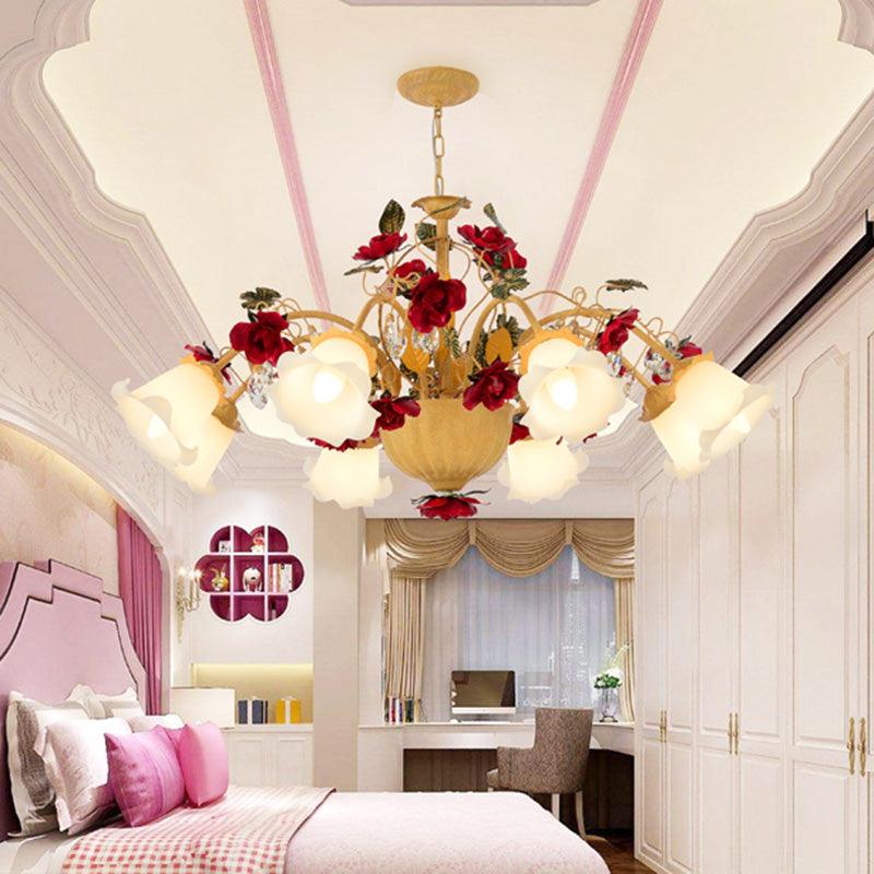 8/9 Heads Chandelier Pendant Light Korean Garden Blossom Metal LED Suspension Lamp in Ginger - Rebooters