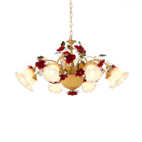 8/9 Heads Chandelier Pendant Light Korean Garden Blossom Metal LED Suspension Lamp in Ginger - Rebooters