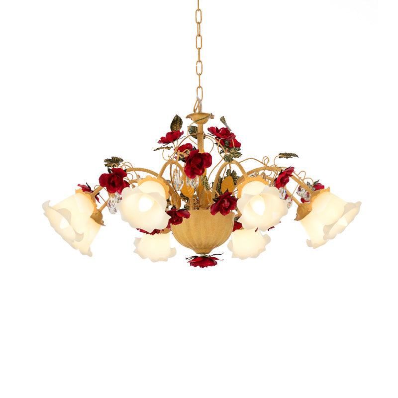 8/9 Heads Chandelier Pendant Light Korean Garden Blossom Metal LED Suspension Lamp in Ginger - Rebooters