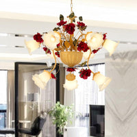 8/9 Heads Chandelier Pendant Light Korean Garden Blossom Metal LED Suspension Lamp in Ginger - Rebooters