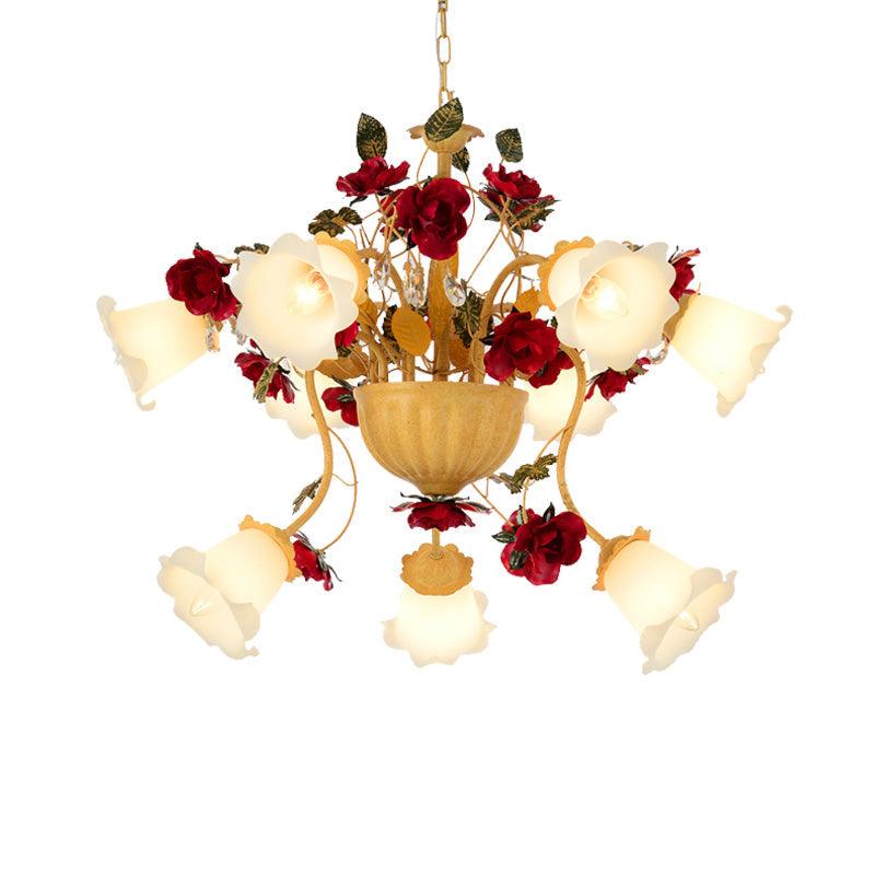 8/9 Heads Chandelier Pendant Light Korean Garden Blossom Metal LED Suspension Lamp in Ginger - Rebooters