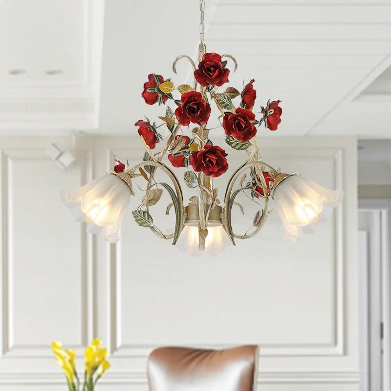 Beige 3/6/8 Lights Hanging Chandelier Metal Flower Pendant - Rebooters