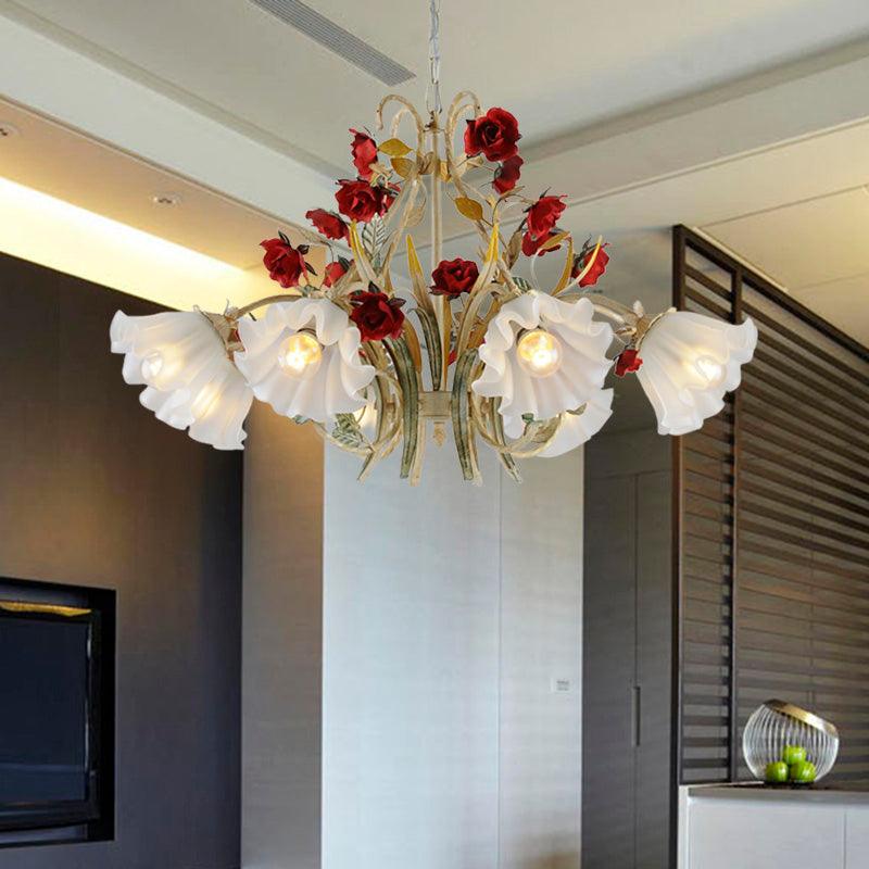 Beige 3/6/8 Lights Hanging Chandelier Metal Flower Pendant - Rebooters