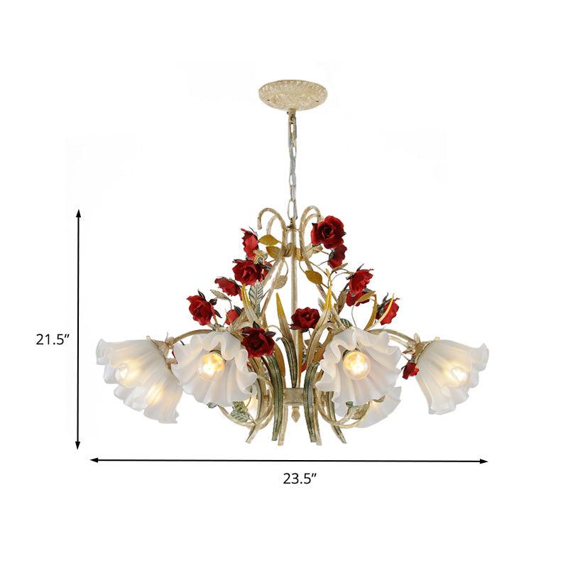 Beige 3/6/8 Lights Hanging Chandelier Metal Flower Pendant - Rebooters
