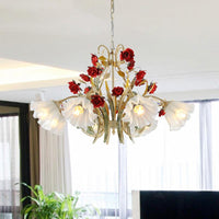 Beige 3/6/8 Lights Hanging Chandelier Metal Flower Pendant - Rebooters