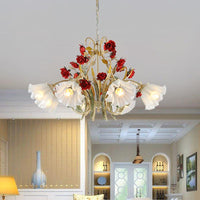 Beige 3/6/8 Lights Hanging Chandelier Metal Flower Pendant - Rebooters