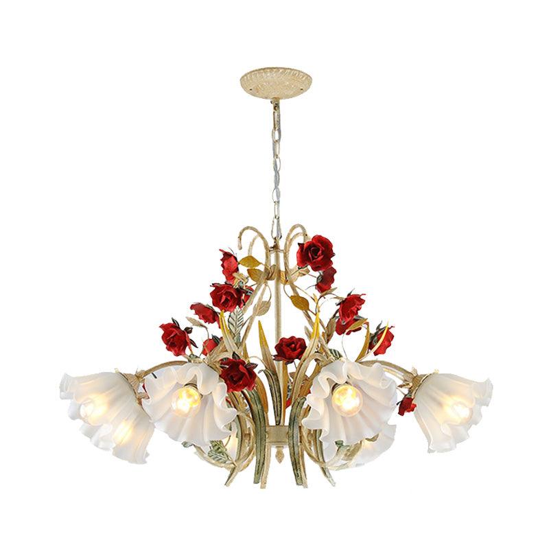 Beige 3/6/8 Lights Hanging Chandelier Metal Flower Pendant - Rebooters