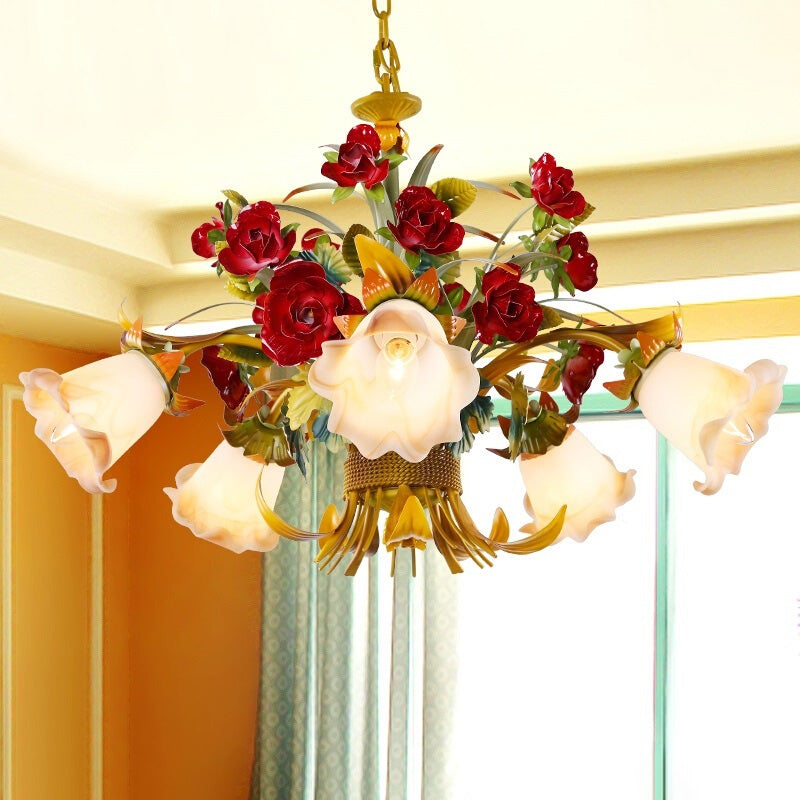 Metal Yellow Ceiling Chandelier Flared 5/8 Bulbs LED Light - Rebooters