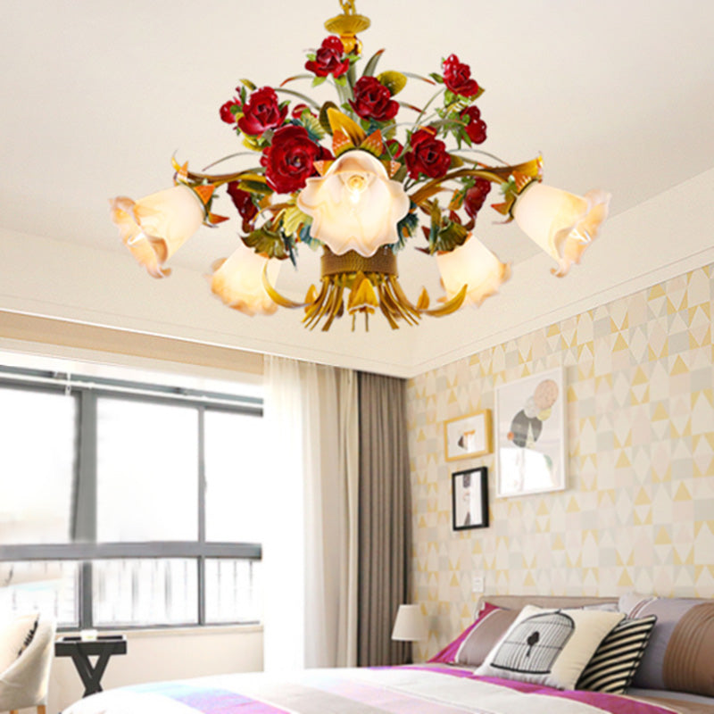 Metal Yellow Ceiling Chandelier Flared 5/8 Bulbs LED Light - Rebooters