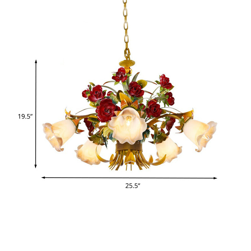Metal Yellow Ceiling Chandelier Flared 5/8 Bulbs LED Light - Rebooters
