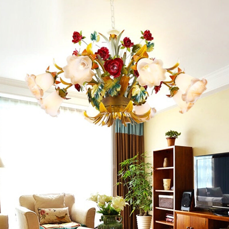 Metal Yellow Ceiling Chandelier Flared 5/8 Bulbs LED Light - Rebooters