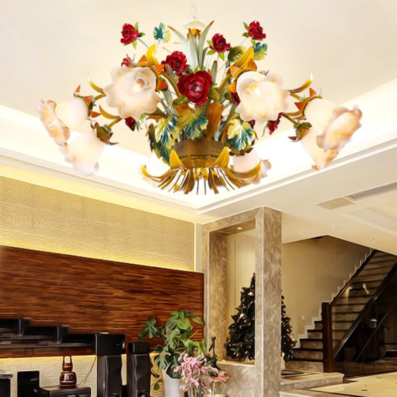 Metal Yellow Ceiling Chandelier Flared 5/8 Bulbs LED Light - Rebooters