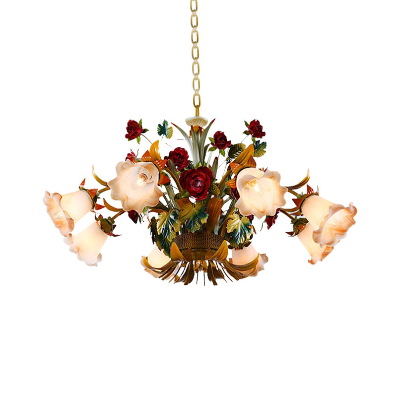 Metal Yellow Ceiling Chandelier Flared 5/8 Bulbs LED Light - Rebooters