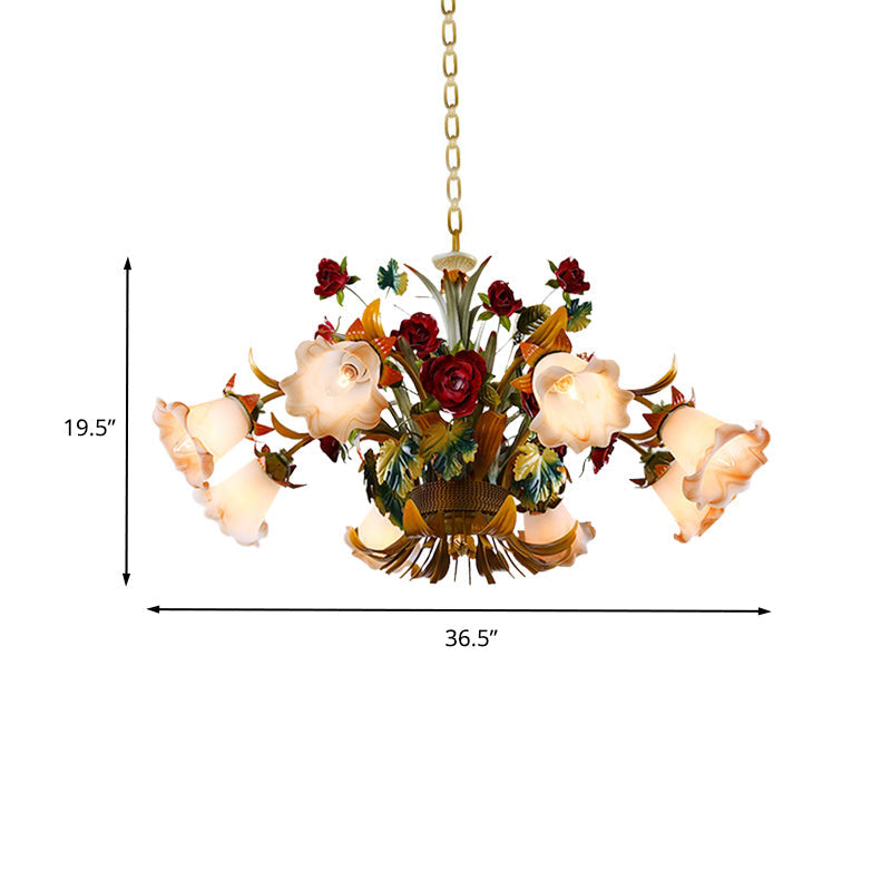 Metal Yellow Ceiling Chandelier Flared 5/8 Bulbs LED Light - Rebooters