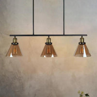 Amber Glass Cone Globe Island Pendant Light Vintage 3 Lights - Rebooters