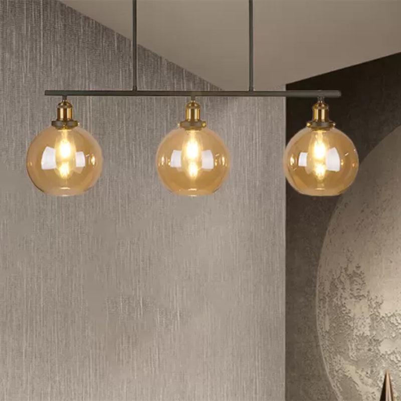 Amber Glass Cone Globe Island Pendant Light Vintage 3 Lights - Rebooters