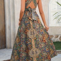 Nathalie Women's Long Paisley-Print Dress with Open Crossed Back - Rebooters -Women's Dresses