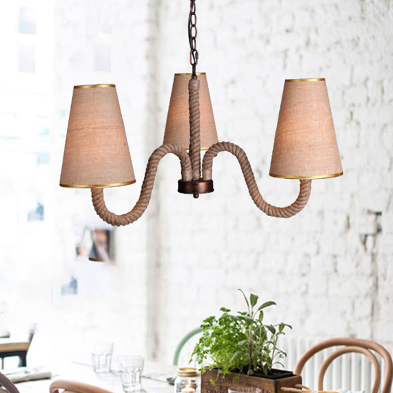 Beige 3/5/8 Heads Ceiling Chandelier Antiqued Rope Light Fixture - Rebooters