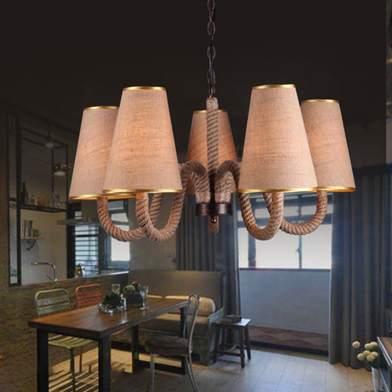 Beige 3/5/8 Heads Ceiling Chandelier Antiqued Rope Light Fixture - Rebooters