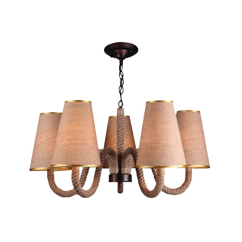 Beige 3/5/8 Heads Ceiling Chandelier Antiqued Rope Light Fixture - Rebooters
