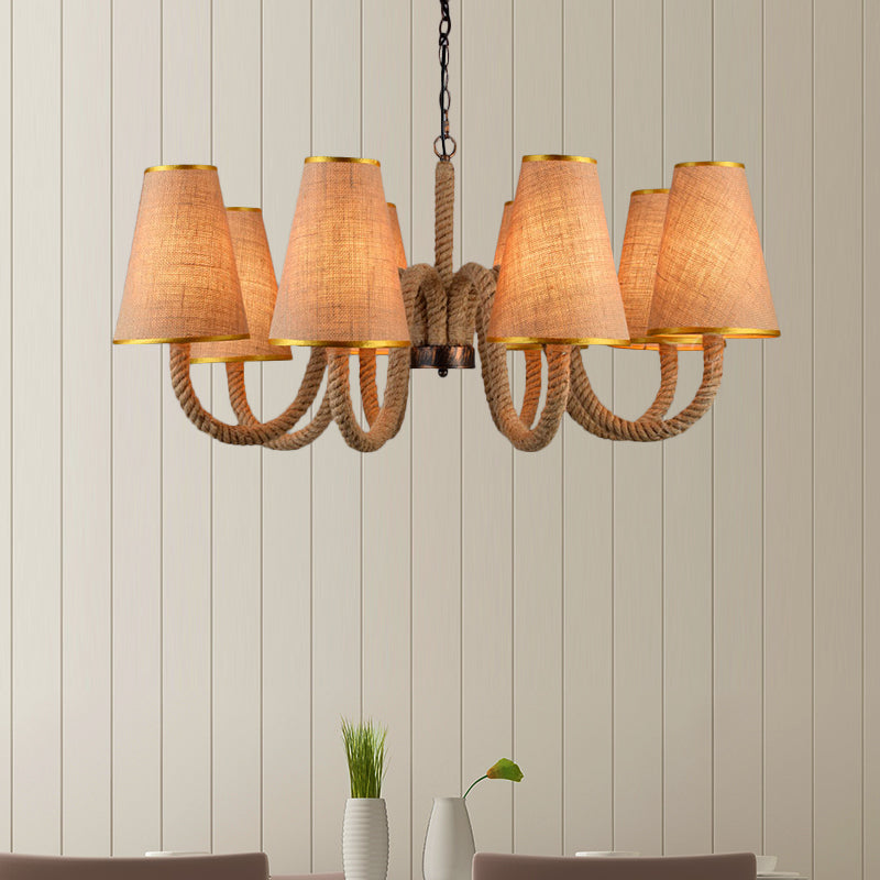 Beige 3/5/8 Heads Ceiling Chandelier Antiqued Rope Light Fixture - Rebooters