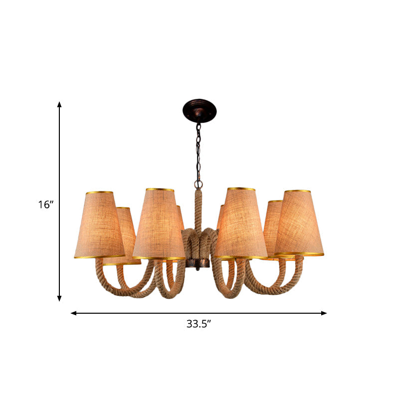 Beige 3/5/8 Heads Ceiling Chandelier Antiqued Rope Light Fixture - Rebooters