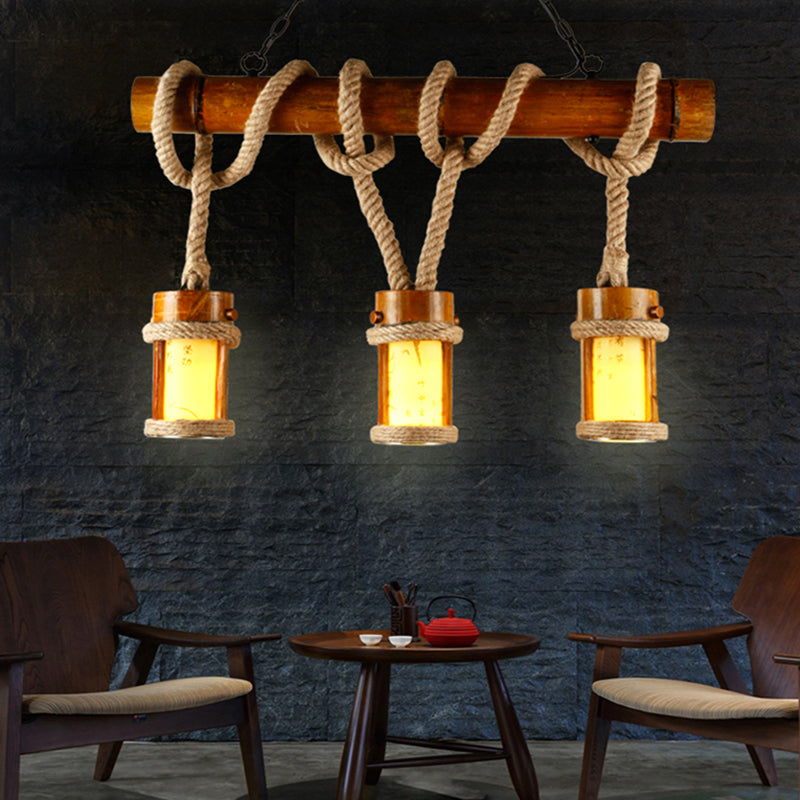 3 Bulbs Bamboo Island Lighting Vintage Wood Pendant Lamp - Rebooters