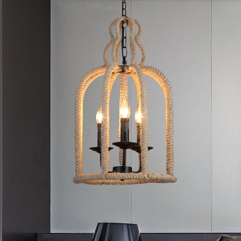 Beige 3 Heads Chandelier Light Industrial Rope Pendant Lamp - Rebooters