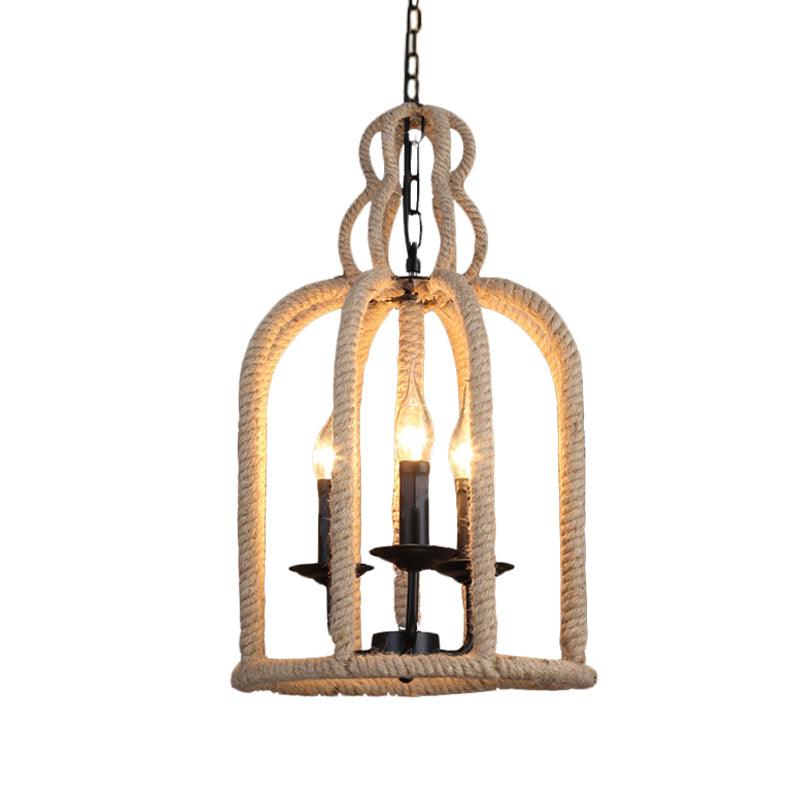 Beige 3 Heads Chandelier Light Industrial Rope Pendant Lamp - Rebooters