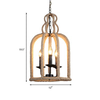Beige 3 Heads Chandelier Light Industrial Rope Pendant Lamp - Rebooters