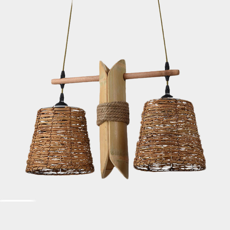 Rope Barrel Hanging Chandelier Farmhouse Pendant Lamp Beige - Rebooters