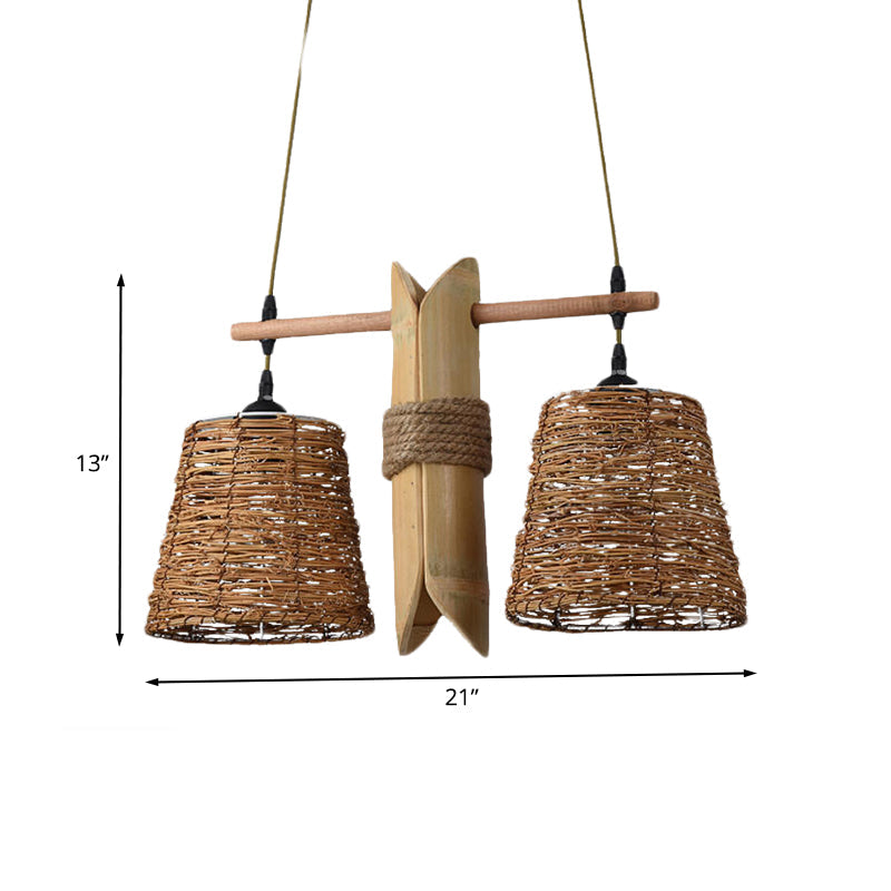 Rope Barrel Hanging Chandelier Farmhouse Pendant Lamp Beige - Rebooters