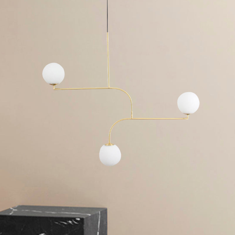 3 Lights Indoor Hanging Chandelier Light with Global White Shade - Rebooters