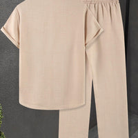 Solid Color Casual Buttoned V Neck Men Set for Effortless Style Rebooters mens 2 piece set