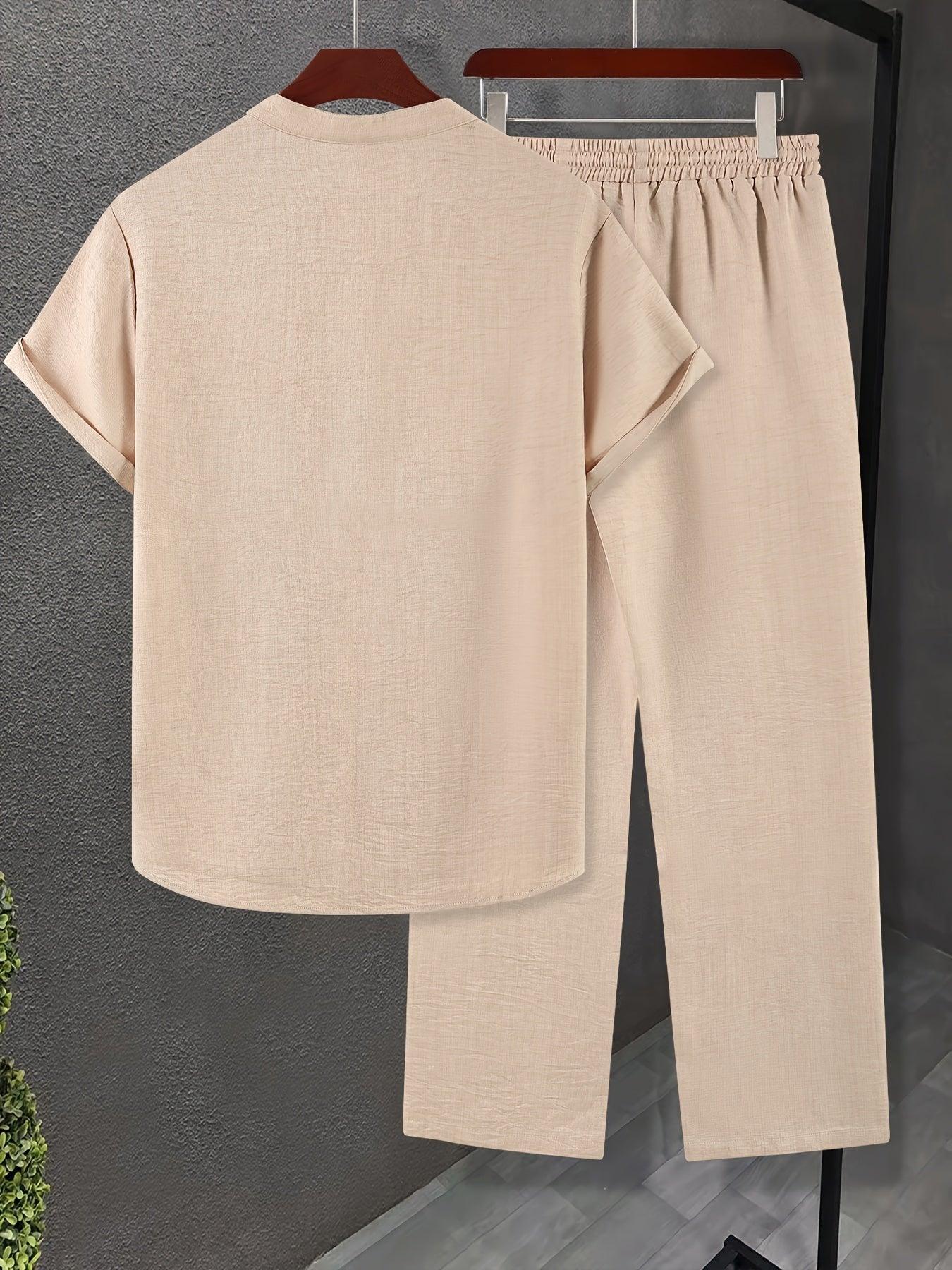 Solid Color Casual Buttoned V Neck Men Set for Effortless Style Rebooters mens 2 piece set